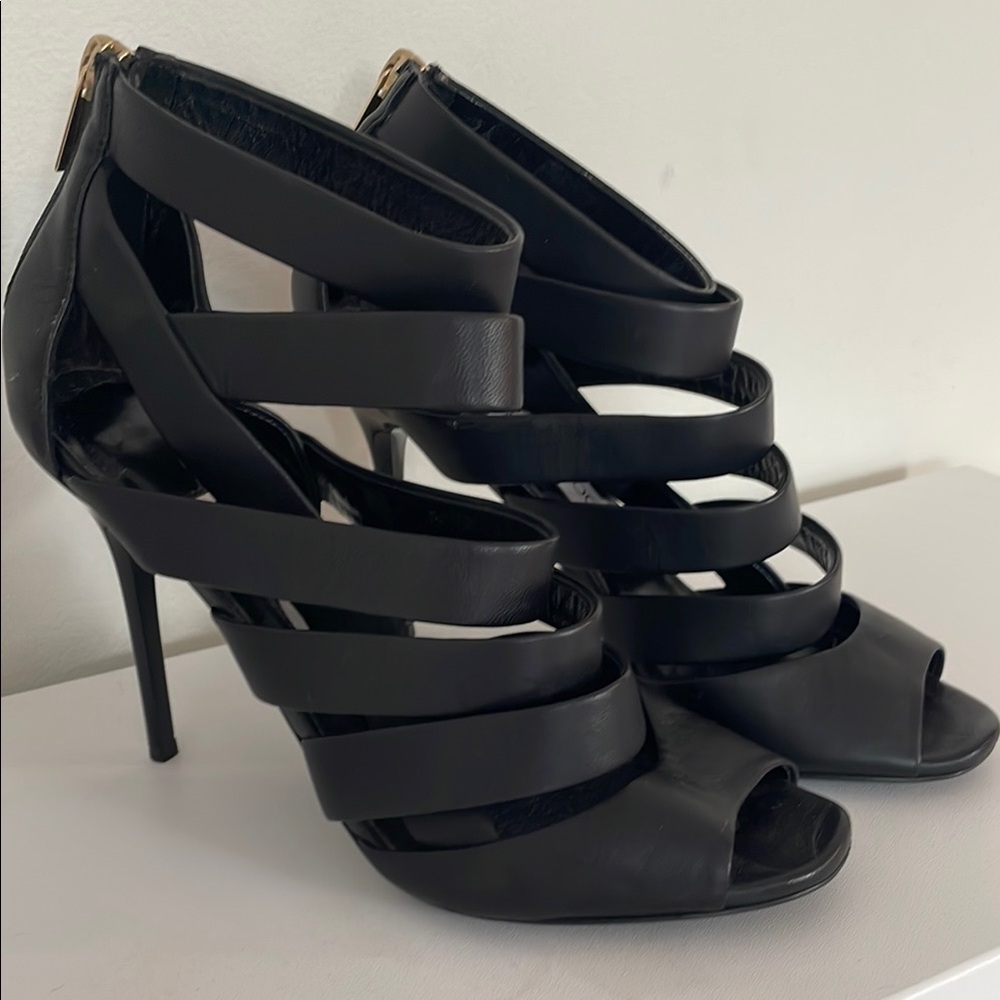 Jimmy Choo Black Stiletto Heels with Strappy Design